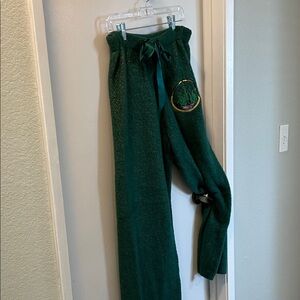 Green Wide-Leg Pants with Embroidered Patch